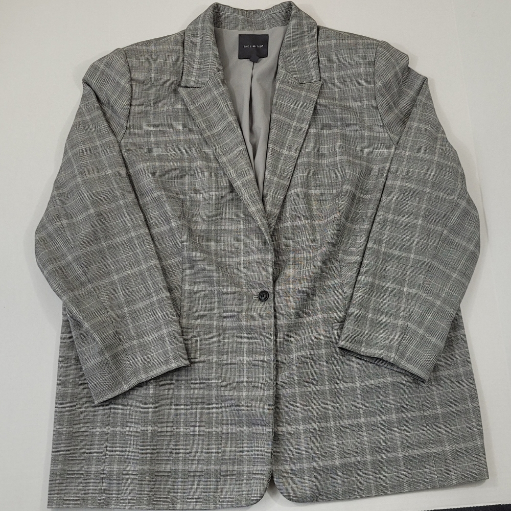The Limited 18W Gray Plaid Two Pocket Lined One Button Blazer Jacket